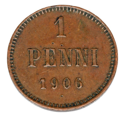 1 penni 1906 Mikołaj II Finlandia okupacja rosyjska Helsinki