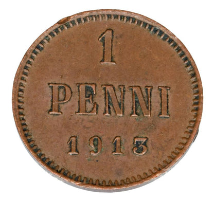 1 penni 1913 Mikołaj II Finlandia okupacja rosyjska Helsinki