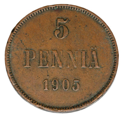 5 pennia 1905 Mikołaj II Finlandia rosyjska Helsinki